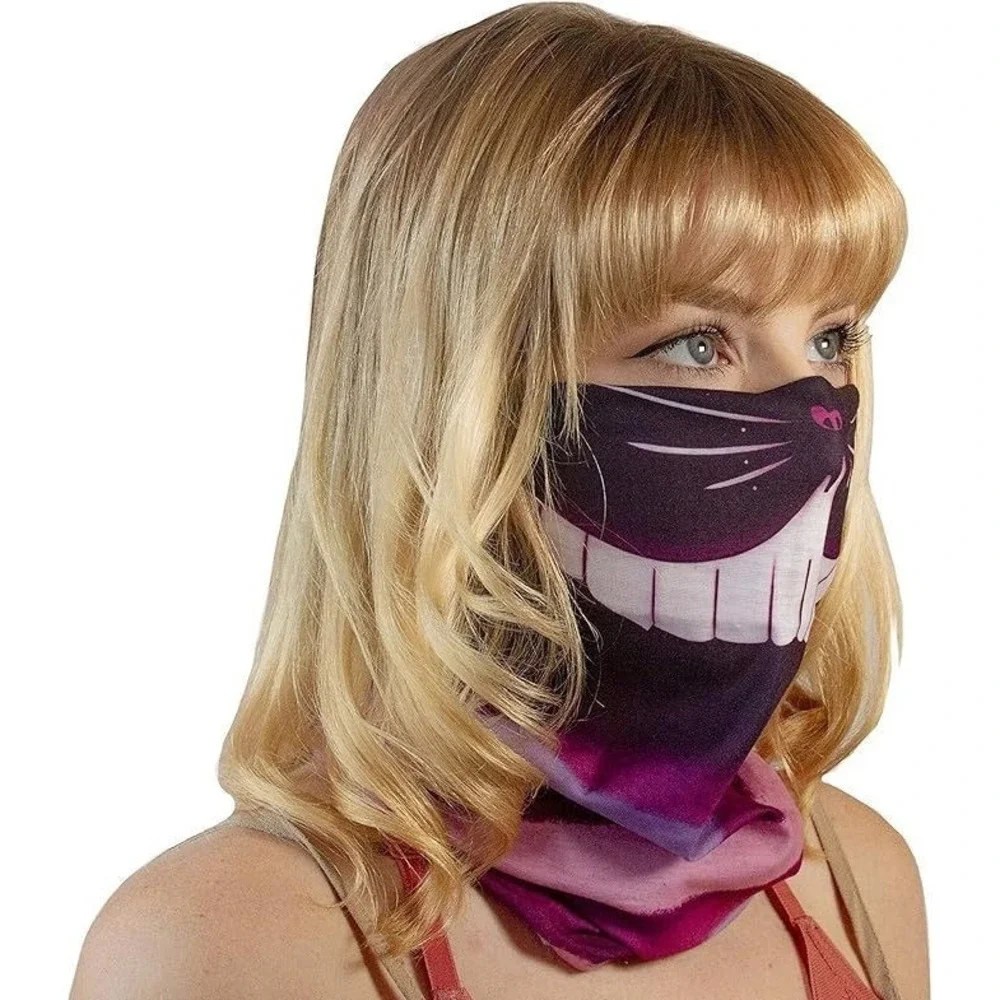 Plur Vision Seamless Bandana Gaitor Buff Face Mask - Cheshire Cat - Black Light